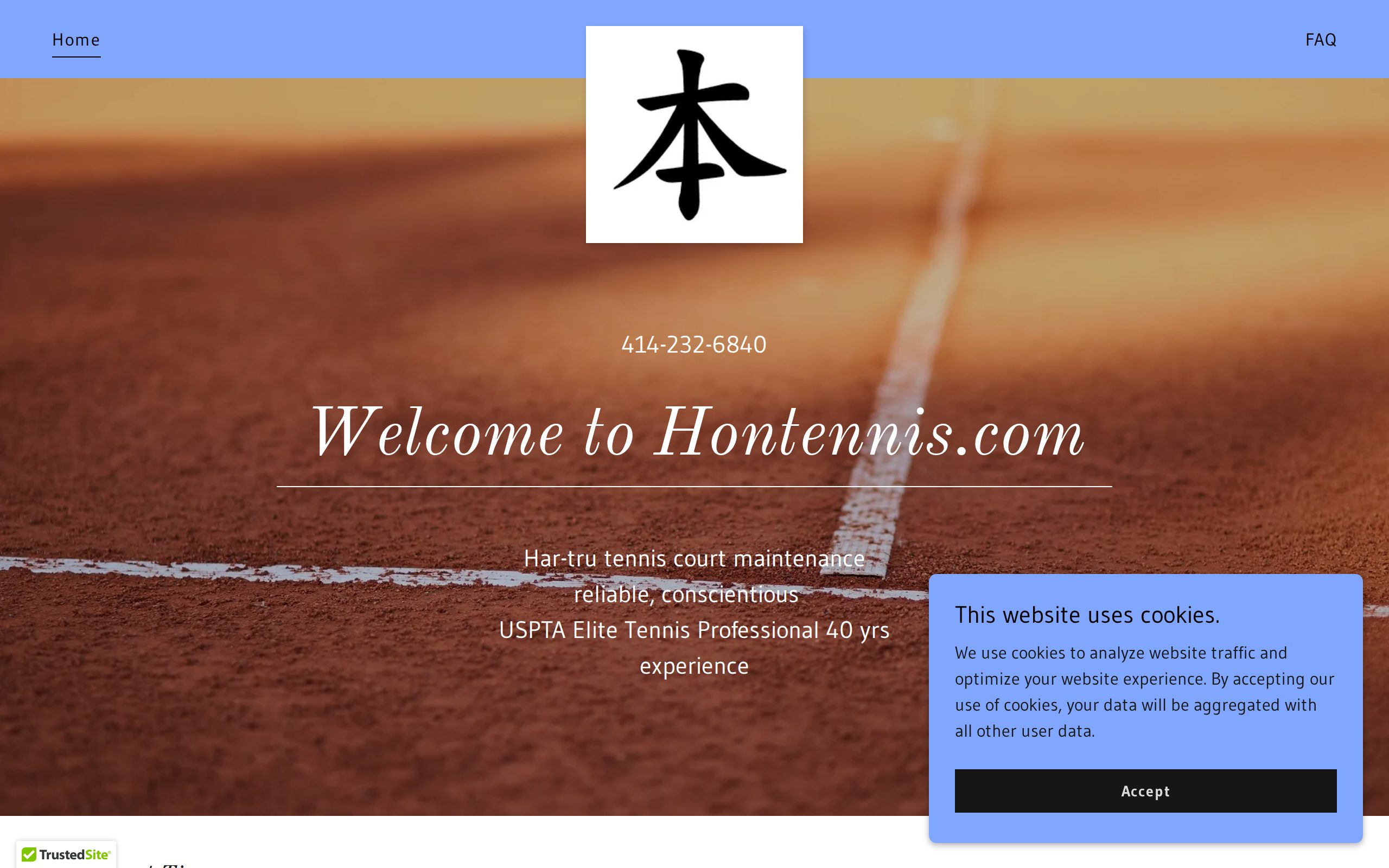 hontennis.com on its old GoDaddy template — small type, no clear call to action